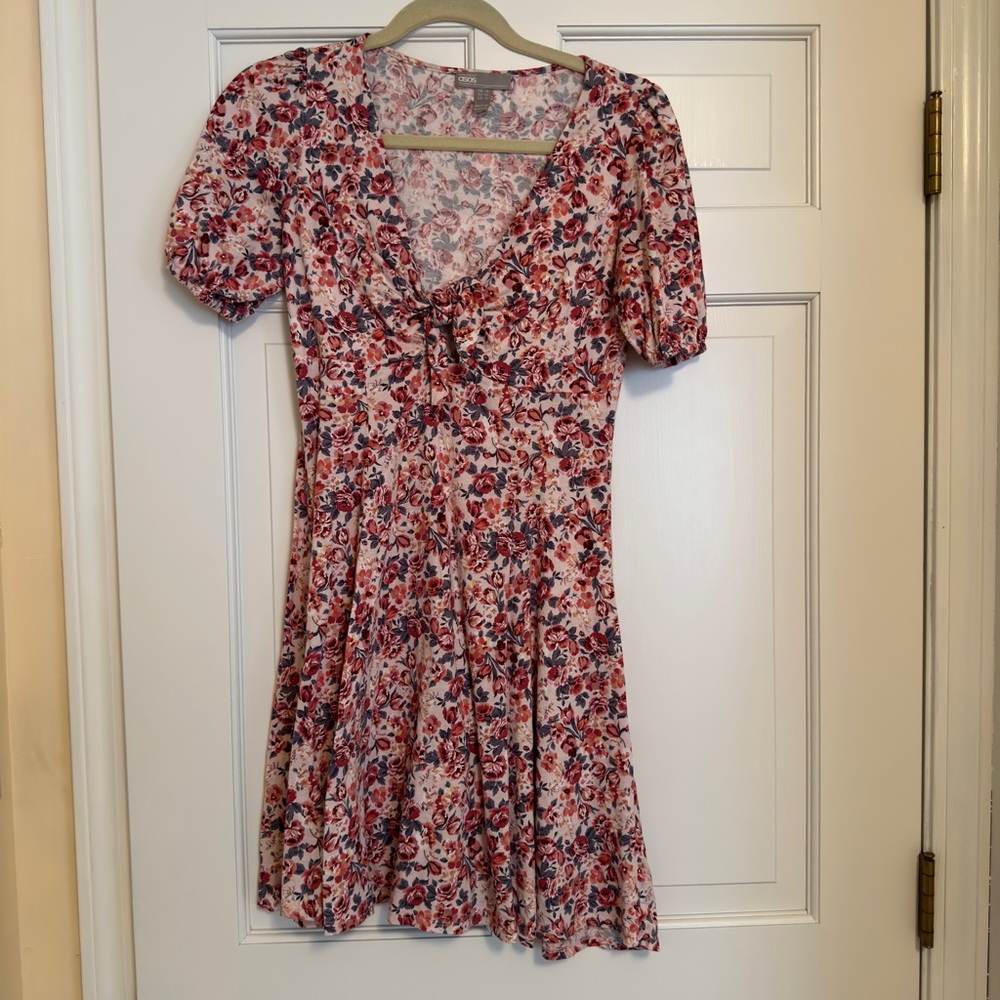 Asos floral a-line dress with cut out bow